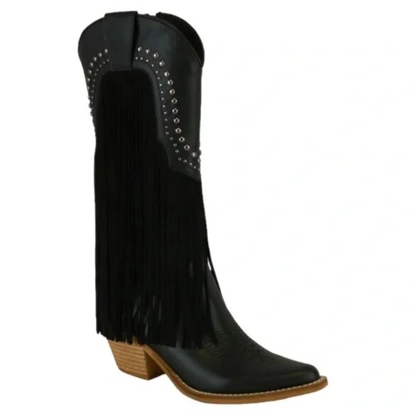 NWOT BEAST FASHION TALL FRINGED Vegan COWBOY BOOTS SZ 10 - Picture 1 of 8